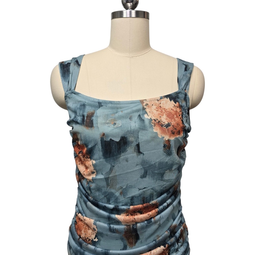 NWT Baltic Born Amelia Tank Maxi Dress Teal Rust Floral Ruched Square Neck Med - Picture 9 of 9
